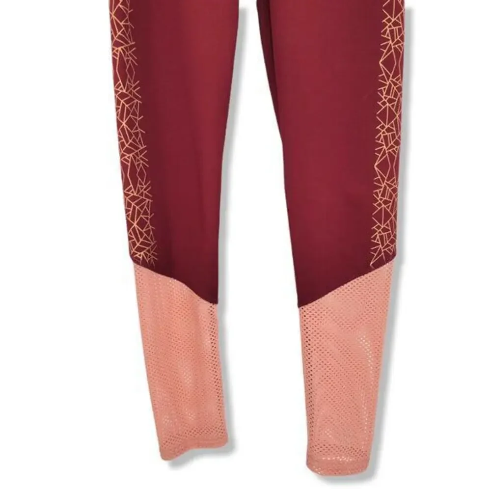 BSP Red Leggings With Gold Accents And‎ Mesh Bottoms Size Small